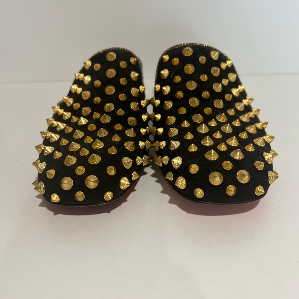 Christian Louboutin Black and Gold Studded Loafers